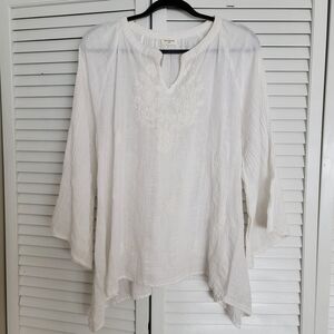 World Market White Embroidered Tunic
